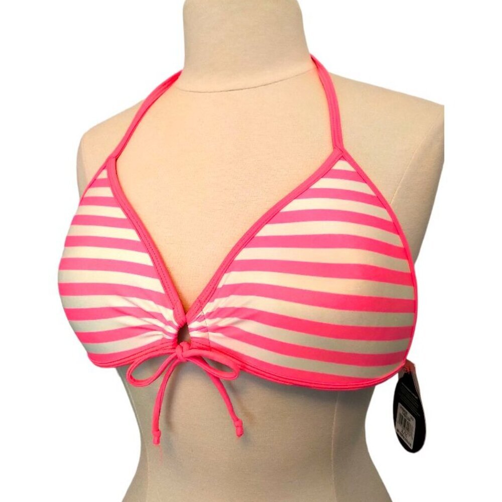 New✨ Body Glove Push Up Tie Neck Cleavage builder bikini top Neon Pink Stripes